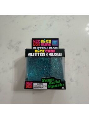 Nee Doh Nice Cube Glitter & Glow Super Solid Squish - Teal Glitter